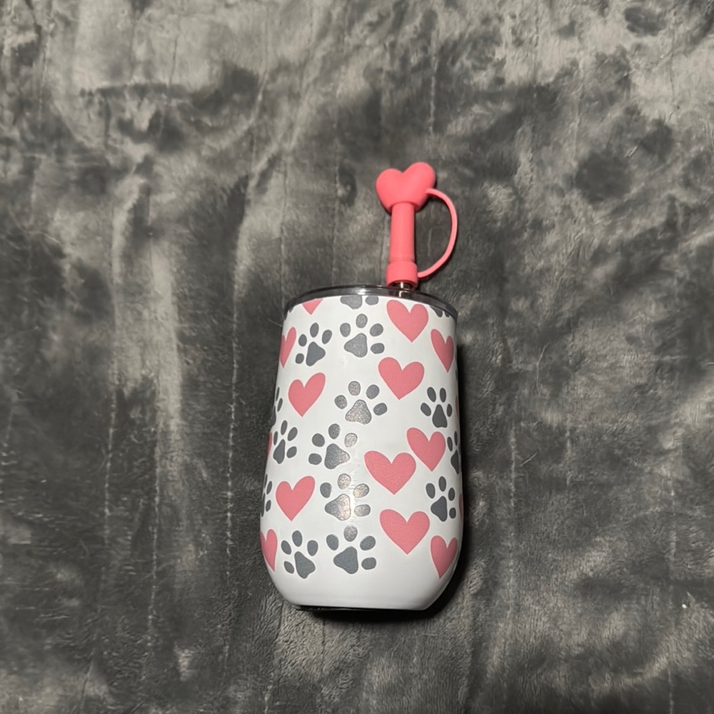 Heart and Paw Print Tumbler with Straw